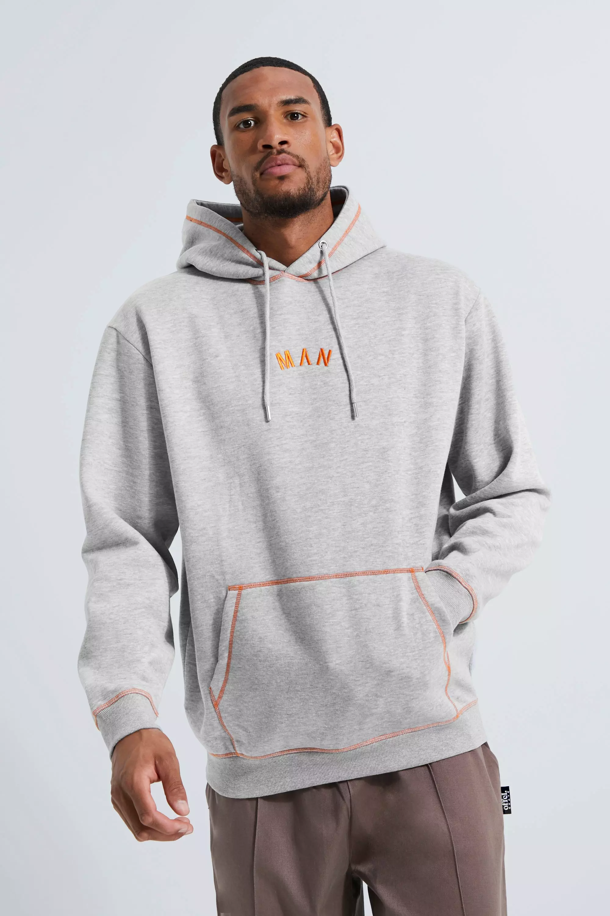 Tall Loose Fit Man Contrast Stitch Hoodie | boohooMAN USA